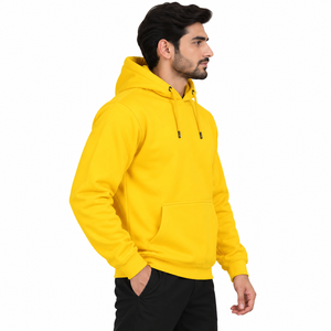 Sudadera con Capucha Amarilla para Hombre, Corte Regular, Color Sólido, Informal, de Forro Polar, con Bolsillo, Manga Larga, para Otoño, 100% Algodón - Product Image 4