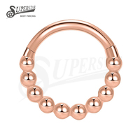 SUPERSTAR Anneau de piercing pour septum et nez en acier inoxydable 316L hypoallergénique, avec chaîne à demi-billes perlée et clicker à segment articulé