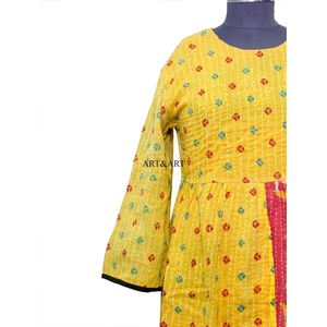 Nuevo vestido bohemio largo hasta el tobillo para mujer, con estampado kantha, cuello redondo, tela suave, ecológico y con cintura natural. - Product Image 2