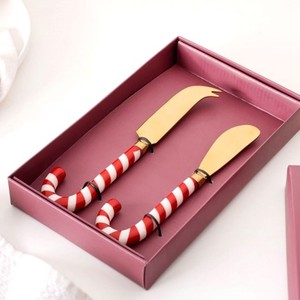 Elegant and Durable Red White Enamel Jelly Pattern Butter Knife Gold Stainless Steel High-Quality Hotel and Giftware <b>Flatware</b> - Product Image 1