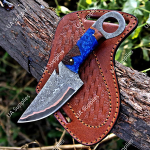 มีดทำมือคุณภาพสูงจากเหล็กดามัสกัสทองแดง ใบมีดแบบคลิปพอยต์ สำหรับล่าสัตว์และตั้งแคมป์ ด้ามจับแบบฟูลแทง คมกริบ รับผลิตแบบ OEM/ODM - Product Image 6