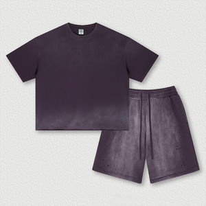 Ensemble deux pièces tendance pour homme, été, coton, délavé à l'acide, effet soleil, t-shirt et short respirants, ensemble décontracté - Product Image 3