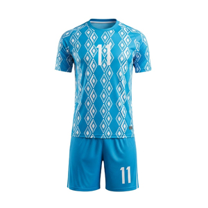 Ensemble de maillot de football pour homme, imprimé géométrique bleu, manches courtes, col rond, sublimé, respirant, toutes saisons, coupe classique - Product Image 1
