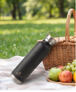 Botella de Agua Simple de Acero Inoxidable Negro Mate con Tapa de Madera, Ecológica y Saludable para Uso Diario, Viajes, Fitness, Hogar y Oficina - Product Image 5