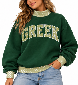 Sweat-shirt personnalisé pour femmes, col rond, en molleton de coton épais, broderie de lettres grecques, style vintage, pull d'hiver - Product Image 1