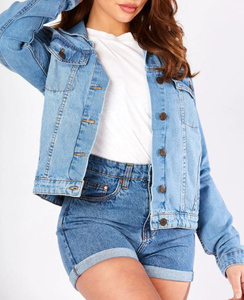 Chaqueta vaquera de algodón para mujer, de color sólido, manga larga, con cuello vuelto, estilo casual y moderno. - Product Image 5