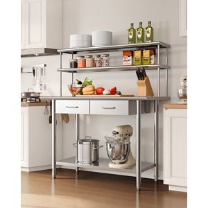 Mesa de Trabajo Comercial de Acero Inoxidable de 24x48 Pulgadas con Estantes Superiores y 2 Cajones, Estación de Trabajo de Cocina Ajustable - Product Image 2