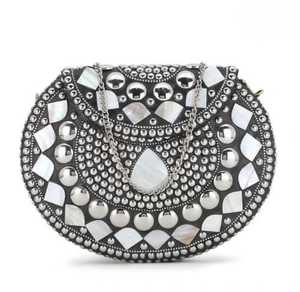 Silver-Plated Zinc Alloy Clutch <b>Bag</b> With Geometric Shell Inlay And <b>Studs</b> Fashion Handbag - Product Image 5