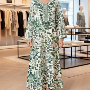 Jalabiya de Lujo para Niñas – Vestido Largo Bordado en Verde Salvia y Blanco con Inspiración Natural para Bodas, Eid y Celebraciones Especiales - Product Image 1