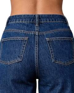 Vaqueros Cargo de Mezclilla Azul Oscuro Personalizados de Cintura Alta y Pierna Ancha con Múltiples Bolsillos de Parche, Estilo Urbano, Pantalones Casuales Holgados para Mujer - Product Image 6