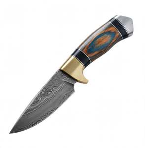 Handcrafted Damascus Steel Utility <b>Craft</b> <b>Tool</b> Blue Stabilized Wood Cast Brass Guard Handle - Product Image 2