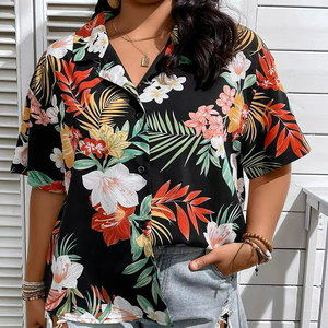 Factory Custom Women's Short Sleeve Cute Print Button Down Shirt Tops - Product Image 3