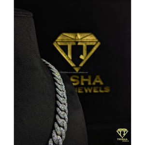 Classic Silver Plated Cuban <b>Chain</b> with Full VVS Moissanite Diamonds <b>Iced</b> <b>Out</b> Detailing Streetwear Jewelry by Trisha Jewels - Product Image 6