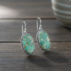 Green <b>Copper</b> Turquoise 925 Sterling Silver Drop Earrings Oval Handmade Boho Jewelry Rose Gold Yellow Gold Plated Gift for Women - Product Image 4