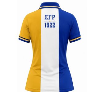 Polo 3 panneaux Sigma Gamma Rho pour femme, bleu roi, or et blanc, avec lettres grecques brodées sur mesure, vêtement de mode pour sororité - Product Image 2