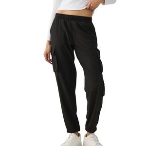 Pantalon cargo noir pour femme, taille haute élastique, style streetwear décontracté, coupe fuselée avec poches, vente en gros OEM - Product Image 2