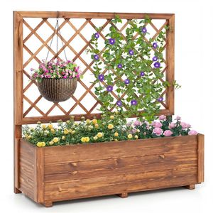 Fioriera da Giardino Rialzata in Legno di Pino da 39 Pollici con Traliccio a Diamante, Stile Mini Design, per Piante Rampicanti, Facile Irrigazione - Product Image 1