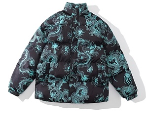 Chaqueta Acolchada Estampada con Parches para Hombre, Cuello Alto, Cortavientos, Abrigo de Invierno, Corte Regular, Cierre de Botones, Relleno Grueso de Poliéster - Product Image 6