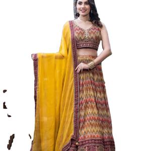 Dernier concepteur Heavy Pure Chinon Broderie Séquence Travail Lehenga Choli Par Fab Zone - Product Image 1
