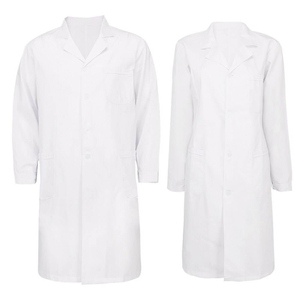 เสื้อกาวน์แล็บผ้าฝ้ายผสมโพลีเอสเตอร์สีขาวสำหรับทุกเพศ ยี่ห้อ WARPRO INDUSTRY แบบสวมใส่ในโรงพยาบาล แขนยาว ปิดด้านหน้า มีกระเป๋า ดีไซน์แบบมีเข็ม - Product Image 1