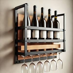 Modern <b>Wall</b> Mounted Metal <b>Wine</b> <b>Rack</b> Storage Shelf Industrial Style <b>Wine</b> Bottle Holder for Home Bar Decor - Product Image 1