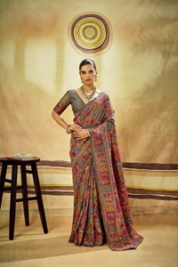 Sari de seda azul claro con borde bordado y blusa para mujer, ropa tradicional india para bodas - Product Image 1