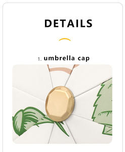 Parapluie manuel pliant en 3 sections en fibre de verre et PET avec poignée en bois, petite taille, résistant au vent et à la pluie, motif imprimé feuilles - Product Image 4