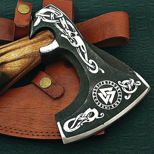 Handmade <b>Axe</b> Carbon Steel Blade Wood <b>Handle</b> With Leather Sheath Outdoor <b>Axe</b> Custom <b>Axe</b> - Product Image 2