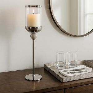 Lanterne à bougie en tube transparent fin, support noir mat pour intérieurs urbains contemporains - Product Image 6