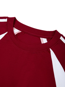 T-shirt à manches courtes col rond pour homme, coupe ample, décontracté, tricoté, 100% coton respirant, bordure contrastée rouge et blanc - Product Image 5