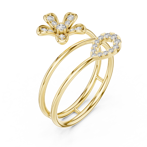 Anillo Abierto con Forma de Flor, Minimalista, de Oro Amarillo Sólido de 14k, con Diamantes Cultivados en Laboratorio de Corte Redondo, Anillo de Boda Clásico, Regalo para Ella - Product Image 1