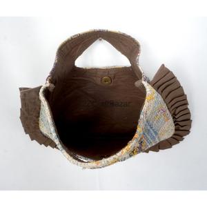 <b>Boho</b> Style 100% Cotton Kantha <b>Bag</b> With Ruffle Style Cut Borders With Comfortable Handle Medium Size For Daily Use - Product Image 2