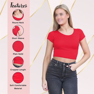 Camiseta Corta Lisa al por Mayor para Mujer, 100% Algodón Poliéster, Cuello Redondo, Color Personalizado, Manga Corta, Top de Verano para Mujer - Product Image 4