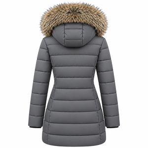 Manteau long matelassé en polyester personnalisé pour homme, coupe-vent, hiver, gris, fermeture éclair, épais, décontracté, color block - Product Image 2