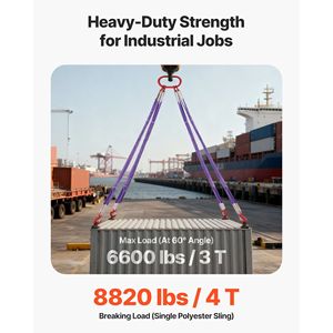 Correas de Elevación de Poliéster de Alta Resistencia de 5 Pies con Ganchos, Capacidad de 6600 LB, para Motores, Correas Reforzadas Resistentes al Desgaste - Product Image 3