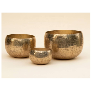 Nouvel Arrivage : Ensemble de 2 pots de fleurs profonds en métal, finition aluminium martelé, faits à la main, style moderne et traditionnel, pour plantes d'intérieur - Product Image 1