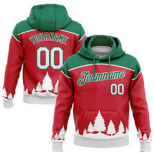 Sweat-shirt à capuche personnalisé en polaire respirant avec poche, imprimé Noël d'hiver, rouge et vert, en polyester tricoté, nom d'équipe personnalisé - Product Image 6