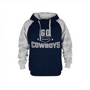 Sweat à capuche de football Go Cowboys pour homme, manches raglan, bleu marine et gris, en coton et laine, décontracté, hiver, respirant, écologique, imperméable, doublé - Product Image 1