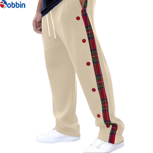 New Fashion Comfortable Vintage Side Button Striped Patchwork Pants <b>Mens</b> Trendy Drawstring Loose Straight Trousers <b>Men</b> Pants - Product Image 3