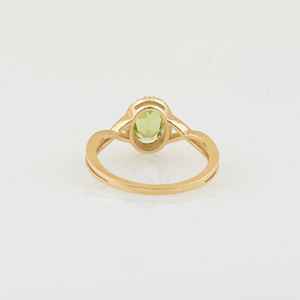 Bague de fiançailles en argent sterling 925 plaqué or 14 carats avec pierre précieuse péridot ovale verte, halo, bijoux fins - Product Image 5