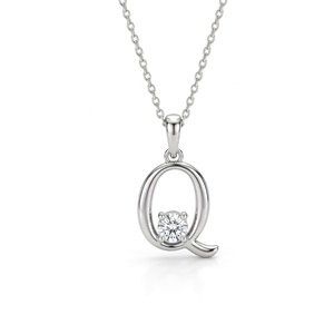 Colgante Premium de Plata 925 con Diamante Cultivado en Laboratorio, Letra Q con Diamante de Corte Brillante Redondo, Joyería Unisex para Uso Diario - Product Image 2
