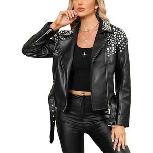 AQDAS INDUSTRIES <b>Punk</b> Style Lightweight Woven PU Leather Breathable High Quality Biker <b>Jacket</b> for Women's Soft Black Streetwear - Product Image 2