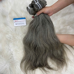 Extensions de cheveux naturels gris en gros, tissage machine double épaisseur, sans nœuds, sans perte, collection 2026 en promotion - Product Image 4