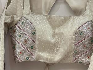 White Beaded Lehenga Choli With Purple Embroidered Dupatta Silk <b>Blend</b> Traditional Dress For Wedding Party Women - Product Image 3