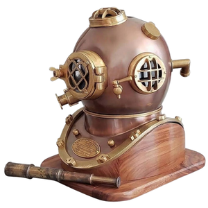 Casco de Buceo Antiguo de la Marina de los Estados Unidos, Casco de Buceo Náutico de Latón Vintage, Accesorio de Película Coleccionable con Base de Madera para Decoración de Mesa del Hogar - Product Image 1