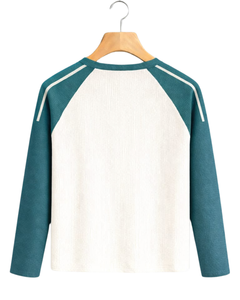 Custom Teal <b>White</b> Raglan Long Sleeve T Shirt Men Ribbed 100% Cotton Crew Neck Casual Baseball <b>Tee</b> OEM Manufacturer Supplier - Product Image 2