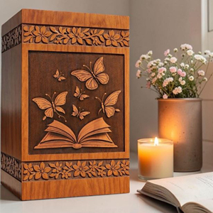 Urne funéraire en bois personnalisée en forme de livre ouvert avec papillon, souvenir commémoratif gravé sur mesure par AYAANS - Product Image 4