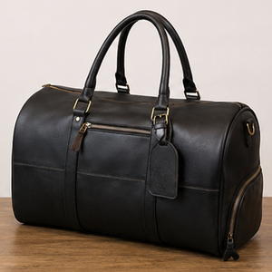 Premium Black & Brown Genuine <b>Leather</b> <b>Duffle</b> <b>Bag</b> for Men Large Capacity Eco-Friendly Water Resistant Travel Weekender <b>Bag</b> - Product Image 6