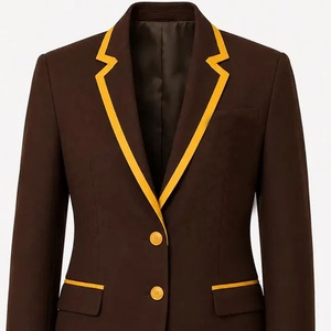 University Men's <b>Brown</b> <b>Wool</b> Blend Suit Jacket Notched Collar Single Breasted British Style Regular Fit Fraternity Double Trim - Product Image 2