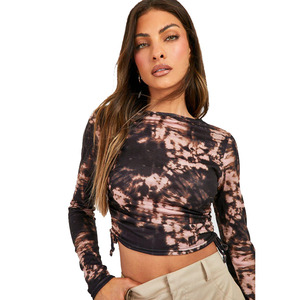 Women's <b>Tie</b> <b>Dye</b> Cropped Long Sleeve <b>Top</b> O Neck Slim Fit Knitted Casual Spring Summer Breathable Crop <b>Tops</b> Fpr Women - Product Image 4